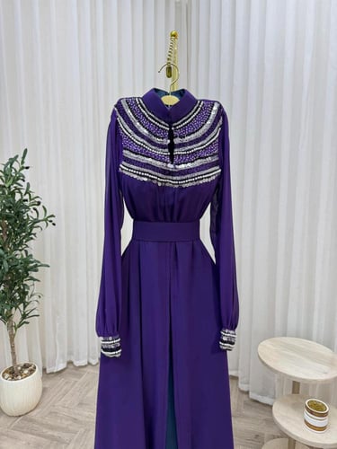 فستان تفته استرتش مع شيفون تطريز