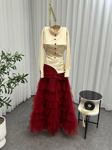 فستان تفته ناعم تل دبل كلوش