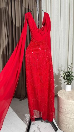 فستان تطريز سلاسل مع شيفون جورجيت