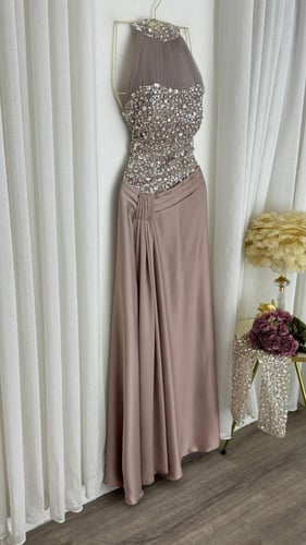 فستان تفته حرير مع سهره ترتر وخرز