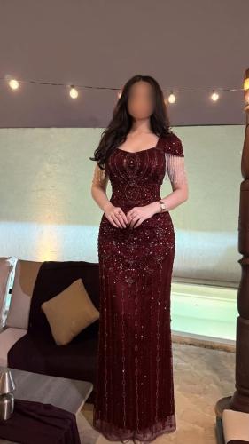 فستان تل كرستال وخرز بطانه تفته وهدب