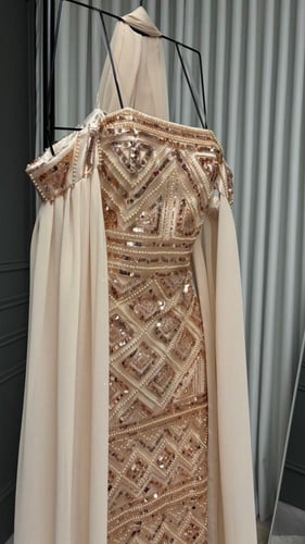 فستان مُزين بالشك والجورجيت