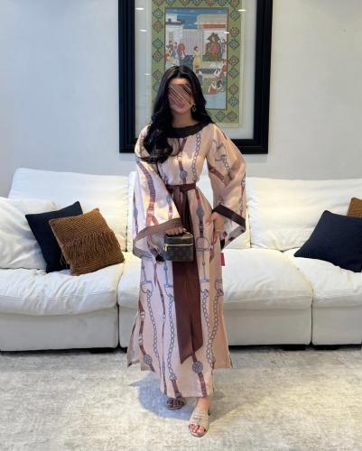 فستان لنن برنت مع حزام تفته