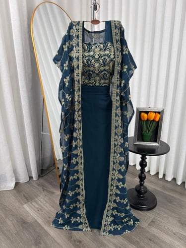 فستان شيفون مطرز كمبيوتر وفصوص