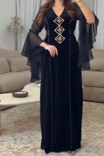 فستان مخمل مع شك يدوي خرز