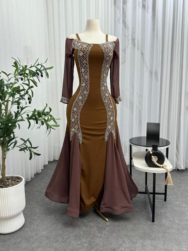 فستان كريب استرتش مع شيفون