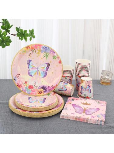 Dessert plate set and party cups with butterflies
