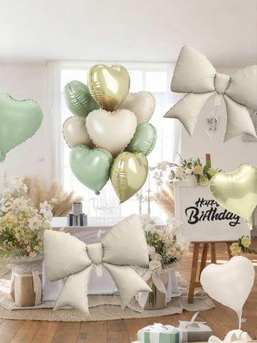 Heart and butterfly balloons set in cream green color