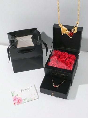 Natural preserved flower box with "I love you" heart pendant
