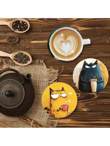 Coffee coaster set with cats, a home gift