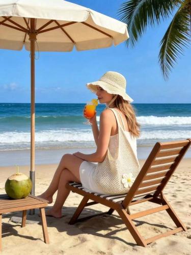 Straw hat set and crochet beach bag