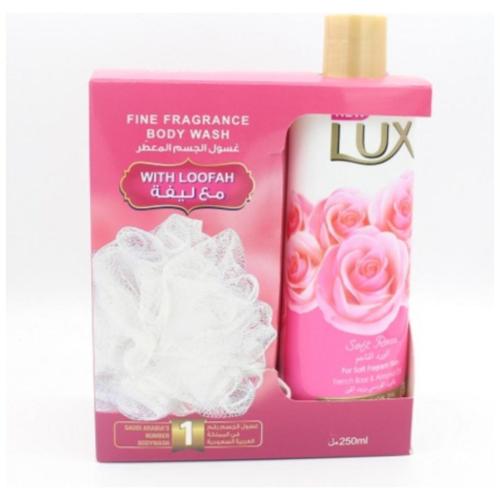 لوكس سائل استحمام مع ليفه 250 مل الورد الناعم - جد...