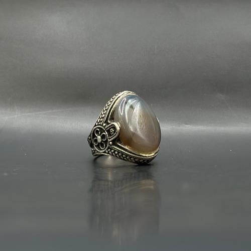 خاتم نوادر عقيق فضي غامق