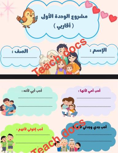 مطوية مشروع الوحدة الأولى ( أقاربي ) لغتي الصف الث...