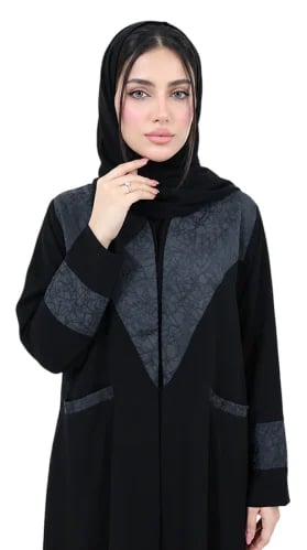 عباية كريب ملكي سوداء بتدخيل جاكار وجيوب - OS331