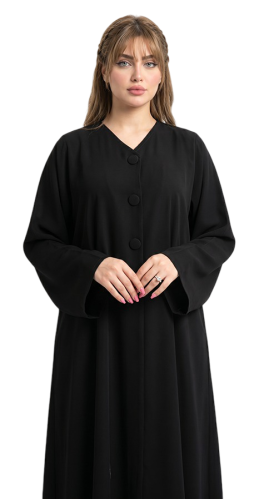 عباية نواعم سوداء سادة بأزرار أمامية - OS339