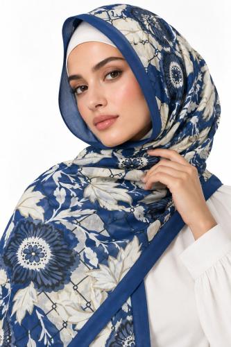 طرحة زهري أزرق ملكي بنقشة بيج - TJ12