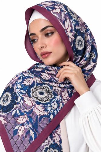 طرحة زهري بنفسجي بنقشة أزرق - TJ14