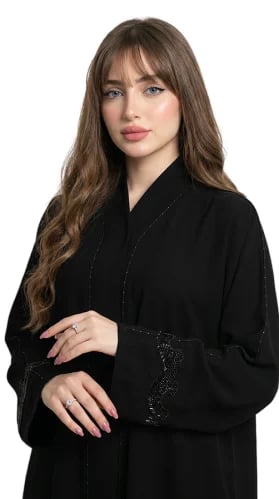 عباية كريب ياباني بقيطان ناعم وتطريز خرز يدوي - OS324