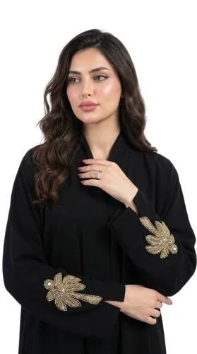 عباية كريب الملكي وتطريز ذهبي على الاكمام- ND03