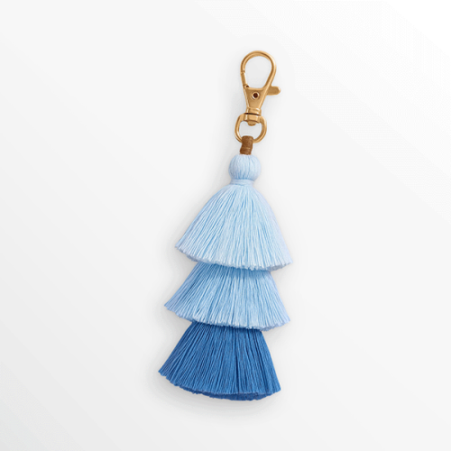 Accessory and bag charm and keychain in the shape of connected cones - blue