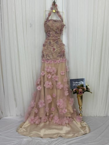 فستان سهره لحمي مورد فخم