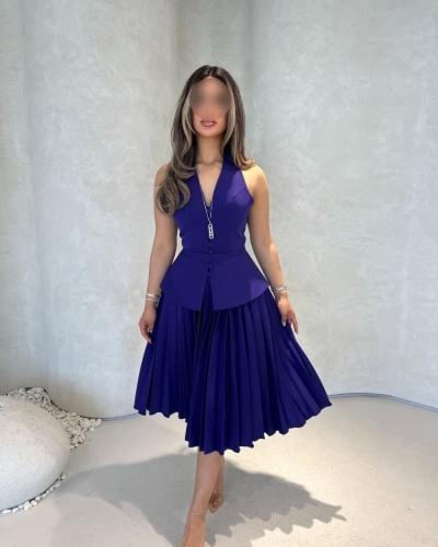 فستان موف+ نيلي