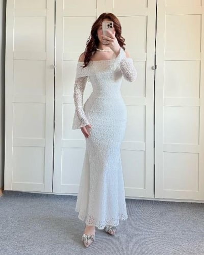فستان ابيض انيق دانتيل