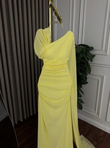 فستان شيفون اصفر جذاب