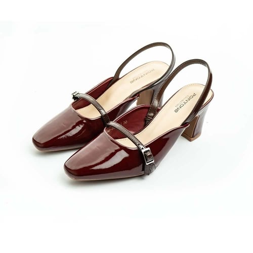 حذاء كعب متوسط أنيق لامع مفتوح من الخلف | PointOne...