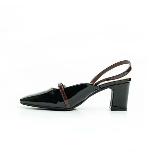 حذاء كعب متوسط أنيق لامع مفتوح من الخلف | PointOne...