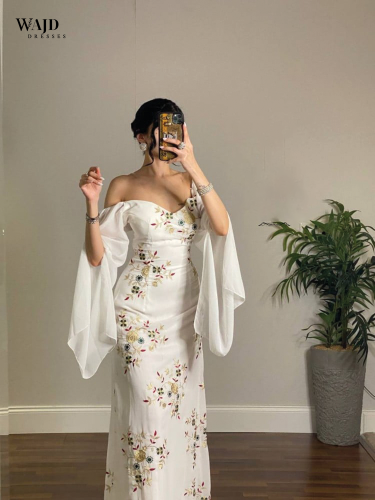 فستان العيد ناعم مشجر مطرز كمبيوتر