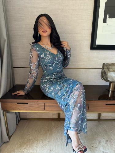 فستان سهرة قماش مطرز راقي