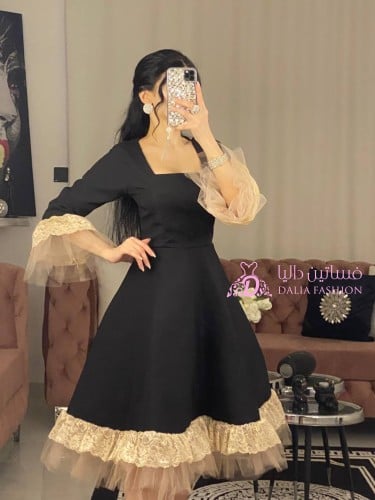 فستان ناعم قصير كم طويل