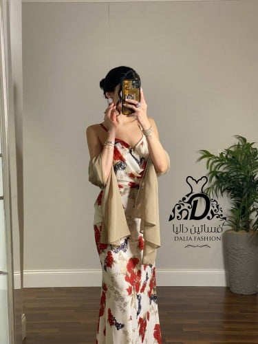 فستان العيد ناعم مشجر برنت علا شال منفصل شفون ناعم