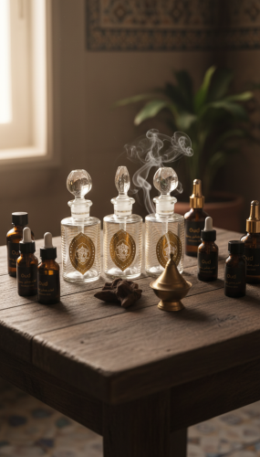 زجاج عرض وحفظ دهن العود فاخر بميل داخلي