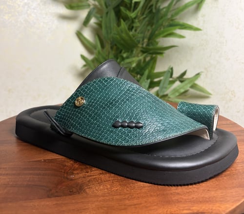 حذاء شرقي - جلد طبيعي سحلية اخضر طبع
