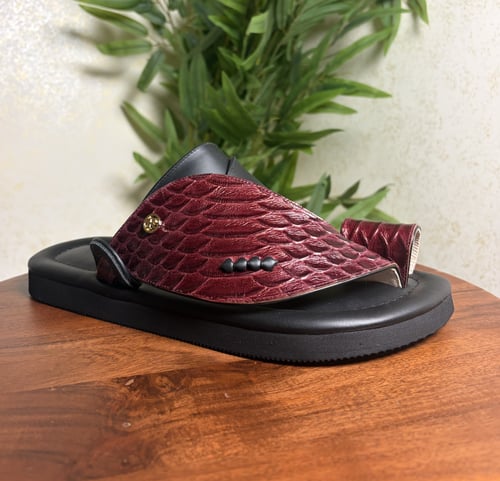 حذاء شرقي - جلد طبيعي ثعبان عنابي