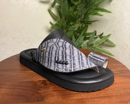 حذاء شرقي - جلد طبيعي تمساح رصاصي