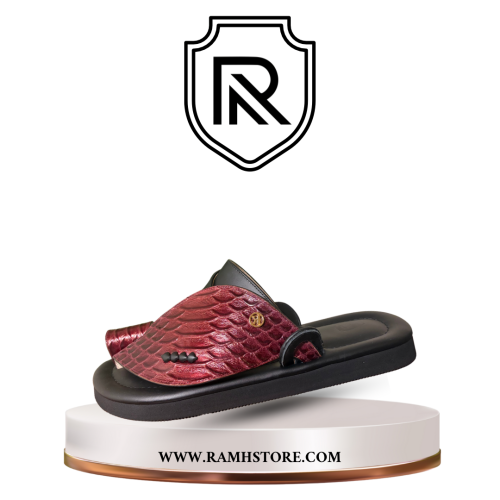 حذاء شرقي - جلد طبيعي ثعبان عنابي