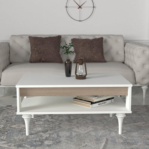 طقم طاولة تلفزيون وطاولة قهوه وركن قهوة لون ابيض و...