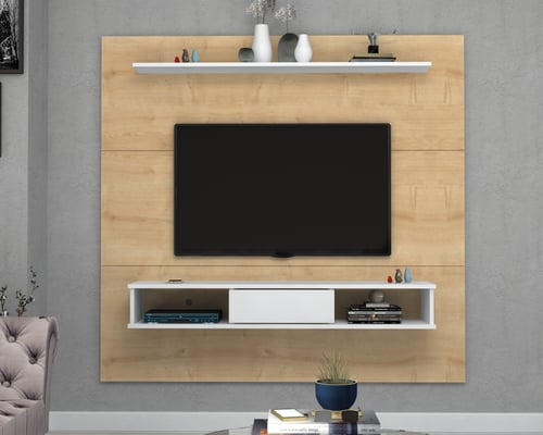 طاولة تلفزيون (صناعة تركية) موديل Sline - ابيض جوز...