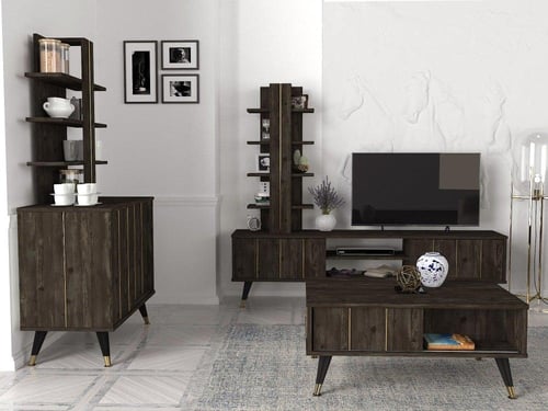 بكج طاولة تلفزيون وطاولة قهوة وركن للقهوة Negro