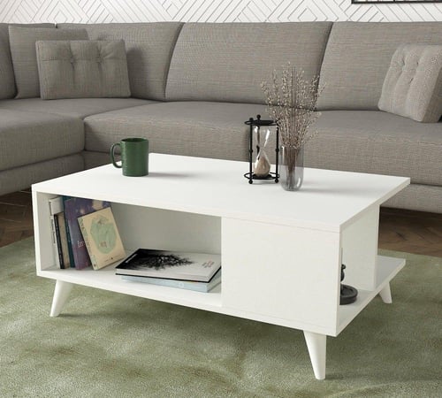 طقم طاولة تلفزيون وطاولة قهوة وركن للقهوة لون ابيض...