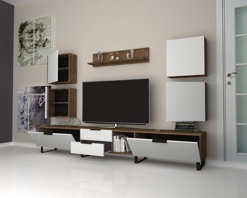 طاولة تلفزيون (صناعة تركية) ابيض وبني موديل Wind