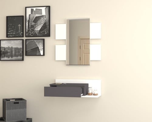 مدخل بمرايه لون ابيض ورمادي موديل Kary