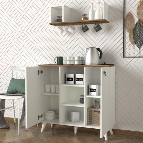 بكج طاولة تلفزيون وطاولة قهوة وركن قهوة لون ابيض و...