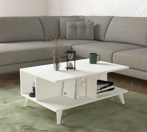 طقم طاولة تلفزيون وطاولة قهوة وركن للقهوة لون ابيض...