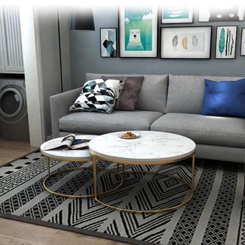 طقم طاوله قهوه 2 قطعه ذهبي بسطح رخام ابيض