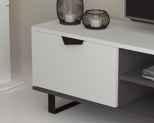 طاولة تلفزيون (صناعة تركية) ابيض ورمادي موديل Lons...